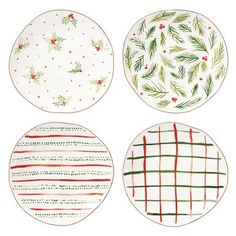 four plates with christmas designs on them