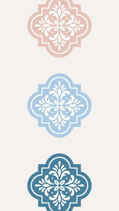 four different color variations of the same pattern on a white background, each with an ornate design