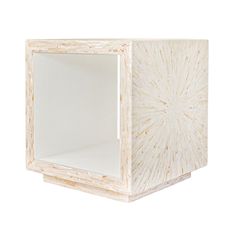 a white box with an open door on the inside is shown in front of a white background