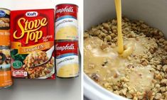 two pictures side by side, one with cereal and the other with soup in it