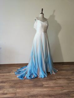 "\"Sea\" wedding dress/skirt. Hand painted silk wedding dress/skirt. Beach wedding dress/skirt  Colors of your choice. The bodice of the dress can be made according to your desired pattern. If you liked this skirt/dress, check out our other similar model: https://www.etsy.com/listing/1513537614/new-sea-ombre-wedding-dressskirt-beach Be NOTED!  It takes at least 5-6 months to make this painted dress model. When ordering on Etsy the table gives the longest period of two months. Please have in mind Nautical Wedding Dress, Ocean Inspired Dress, Wedding Dress Colors, Colorful Wedding Dress, Wedding Jumpsuits, Wedding Dress Skirt, Ombre Wedding Dress, Beachy Wedding, Sea Dress