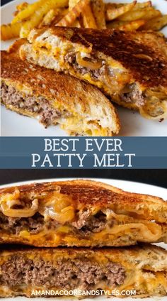 grilled cheeseburger with patty melts and french fries