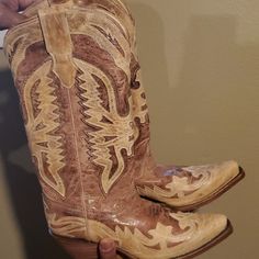 Two Tone Carmel & Tan In Color Never Worn!! Cowboy Boots You Won't Regret This Buy!! 100% Raw Cowhide Leather!! Cream Snip Toe Boots For Ranch, Cream Leather Boots With Snip Toe, Cream Snip Toe Boots With Leather Sole, Cream Snip Toe Leather Boots, Cream Leather Snip Toe Boots, Cream Snip Toe Boots For Rodeo, Cream Leather Boots For Rodeo, Beige Leather Boots For Ranch, Vintage Beige Snip Toe Boots