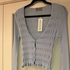 Perfect Condition, Never Worn. Spring Or Summer Weight Material. Stretches To Form Fit And Is Sheer Between Stripes On The Pattern. The Tag Says Lilac But The Color Is Closer To Periwinkle. Trendy Fitted Light Blue Cardigan, Light Blue Fitted Trendy Cardigan, Fitted Trendy Cardigan By Urban Outfitters, Trendy Urban Outfitters Cardigan For Spring, Urban Outfitters Long Sleeve Spring Cardigan, Spring Long Sleeve Cardigan From Urban Outfitters, Urban Outfitters Fitted Long Sleeve Cardigan, Fitted Long Sleeve Cardigan By Urban Outfitters, Fitted Light Blue Cardigan For Spring