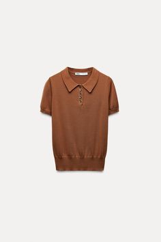 PLAIN KNIT POLO - Russet | ZARA United States Knit Polo Sweater, Trench Coat Dress, Cargo Shirts, Knit Polo, Cardigan Sweater Jacket, Polo Sweater, Jeans Rock, Sweaters Knitwear, T Shirt Vest