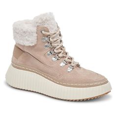 Dolce Vita Debbie Taupe Suede Shearling Lace Up Hiker Boots - New In Box Elevate Your Everyday Style Wearing The Dolce Vita Debbie. Crafted From Leather Upper, This Pair Of Shoes Features Fleece Lined Collar, Round Toe Design, And Lace-Up Closure With Slip-On Construction. Women Cream Boots, Cream Dolce Vita Boots, Cream Boots For Women, Hiker Boots, Dolce Vita Shoes, Women Men Shoes, Toe Designs, Comfortable Shoes, Everyday Fashion