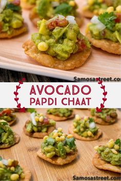 an avocado appetizer is shown on a plate with other appetizers