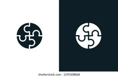 the puzzle piece logo is shown in two different colors and black, white and gray