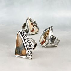 Unique Jasper Ring Jewelry, Artisan Silver Jasper Jewelry, Unique Jasper Rings For Gift, Elegant Silver Jasper Jewelry, Unique One-of-a-kind Ocean Jasper Jewelry, Unique Silver Ocean Jasper Jewelry, Handmade Silver Jasper Rings, Artisan Sterling Silver Rings With Unique Variations, Jasper Rings