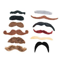 six different moustaches are shown on a white background