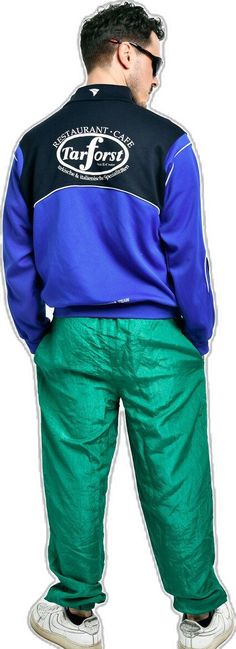 Sporty Green Track Jacket With Ribbed Cuffs, Green Sporty Track Jacket With Ribbed Cuffs, Throwback Long Sleeve Track Jacket For Sports Events, Blue Tracksuit For Winter Streetwear, Blue Winter Tracksuit For Streetwear, Sporty Tracksuit For Winter Streetwear, Sporty Green Winter Tracksuit, Sporty Winter Tracksuit For Streetwear, Crew Neck Track Jacket For Winter Sports