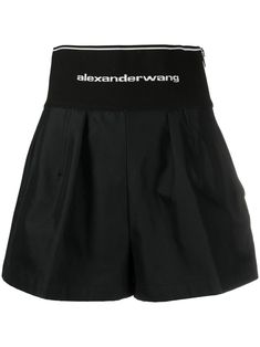 Night-black cotton-blend logo-waistband shorts from ALEXANDER WANG featuring two-tone design, logo waistband and rear welt pocket. Alexander Wang Shorts, Maximalism, Women Bags Fashion, Fashion Design Clothes, Kpop Outfits, Shorts Black, Dream Clothes, Design Logo, High Waisted Shorts