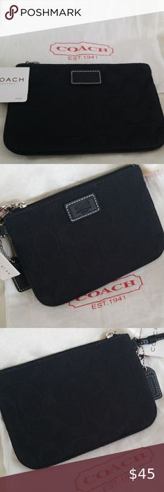 COACH Small Wristlet New. Authentic. C Scrible design. Zip top closure. Comes with hangtag. Logo  on front. Handle drop 6". Coach Bags Clutches & Wristlets Coach Clutch Pouch With Zipper Closure, Coach Black Clutch With Zipper Pouch, Coach Pouch Clutch With Zipper, Black Coach Coin Purse, Coach Clutch With Zipper Pouch, Coach Black Bag With Zipper Pouch, Classic Coach Bag With Zipper Pouch, Everyday Coach Clutch With Zipper Pouch, Black Coach Bag With Zipper Pouch