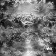 a black and white photo of clouds in the sky with an album title underneath it