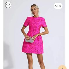 Perfect Color Bright Pink Mini Dress, Perfect Condition, Never Worn With Tags. Classy Yet Sassy, Sophisticated. Jacquard Mini Dress, Glitter Wedding Dress, Mini Dress Pink, Bandage Midi Dress, Jacquard Dress, Puff Sleeve Dresses, Looks Chic, Pink Mini Dresses, Mode Vintage