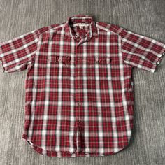 Vintage 90s Banana Republic Two Pocket Plaid Pattern Basic Essential 1990s Fashion Red Button Up Shirt Extra Large Mens Condition: Fair Used Condition = Sleeves have been cut by previous owner Measurements: Please see photos above for all measurements IF YOU BUY TWO OR MORE ITEMS USE THE CODE BUNDLE @ CHECK TO SAVE 20% WE SHIP WITHIN 24 HOURS AFTER PURCHASE! Please be aware that we do not offer free returns!! The Buyer is responsible for the cost of the return label.  Follow us on TikTok & Insta Casual Plaid Short Sleeve Shirt With Button Closure, Casual Plaid Button-up Camp Shirt, Red Camp Shirt With Button Closure And Short Sleeve, 90s Style Red Cotton Shirt, Casual Collared Short Sleeve Red Shirt, Casual Red Collared Short Sleeve Shirt, Red Button-up Camp Shirt, Red Casual Collared Camp Shirt, Casual Red Collared Camp Shirt