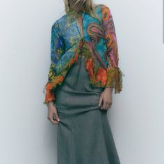 Nwt. Size Small. Multicolor Ruffled Tops For Fall, Zara Multicolor Party Tops, Elegant Multicolor Top With Ruffles, Elegant Multicolor Tops With Ruffles, Elegant Multicolor Ruffled Top, Fitted Multicolor Print Blouse For Spring, Zara Feminine Multicolor Tops, Fitted Multicolor Zara Blouse, Flowy Multicolor Party Tops