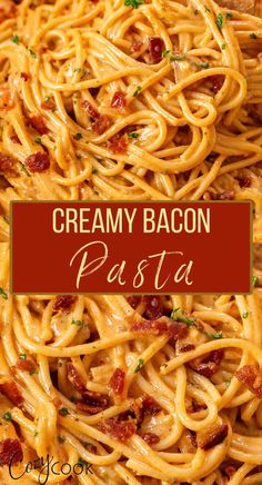 creamy bacon pasta with bits of bacon Creamy Bacon Pasta, Bacon Pasta Recipes, Bacon Dishes, Tomato Cream Sauce, Easy Pasta Dinner, Bacon Pasta, Ground Beef Recipes For Dinner