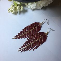 Bead Earrings Red Gold Long Earrings Fringe Earrings Boho - Etsy Red Beaded Tassel Earrings For Party, Handmade Red Tassel Earrings, Elegant Style, Handmade Elegant Red Tassel Earrings, Elegant Tassel Earrings With Colorful Beads For Party, Elegant Red Beaded Earrings With Fringe, Elegant Red Handmade Tassel Earrings, Elegant Handmade Red Tassel Earrings, Elegant Red Earrings With Gold Beads, Elegant Red Beaded Fringe Earrings