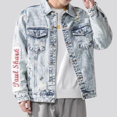 Welcome to the 2023 Spring-Summer Collection and experience true fashion elegance with the large pieced-together jean jacket! Perfectly blending vintage styles and vogue flair. this denim jacket is patterned to add a bold and unique statement to your wardrobe. Offering a distinctive buttoned closure. ripped look. and creative printed design. you'll be sure to look and feel your best in this one-of-a-kind piece.Distinctive Features: Oversized Fit: Perfect for those looking for a bold and stylish Summer Streetwear Washed Denim Jacket, Summer Washed Denim Jacket For Streetwear, Denim Blue Patchwork Jacket For Streetwear, Ripped Cotton Denim Jacket For Streetwear, Trendy Patchwork Denim Jacket For Streetwear, Urban Denim Blue Patchwork Denim Jacket, Urban Ripped Cotton Denim Jacket, Trendy Washed Cotton Denim Jacket, Urban Cotton Denim Jacket For Spring