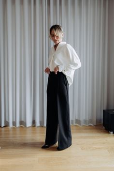 Wedding Guest Outfit, Trendy White Set Of Blouse And Palazzo Pants, Mother Of The Groom Two Pieces Set, Viscose Fabric Loose Pants. This set of palazzo pants and white shirt are crafted from luxury viscose fabric and exudes charm. The minimalist design of the two-piece set seamlessly fits a leather jacket or wool coat, heels or loafers. Elevate your wardrobe with such fashion clothing women or make gifts for girls who appreciate aesthetic clothing. Handcrafted with care and attention to detail, Womens Dress Pants Outfits Wedding, White Pants White Shirt, White Shirt And Vest Outfit, Blouse And Trousers Outfit, White Leather Pants Outfit, Blouse And Pants Outfit, White Dress Shirt Outfit, Oversized White Shirt Outfit, Blouse And Palazzo