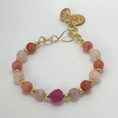 Wire Semi Precious Stone Bracelet With Charms. Gold Morganite Chalcedony Tourmaline And Rhodonite Gold And Pink Cc058 - Adjustable Closure - 7.5 Inches Long - 100% Handmade - Excellent Quality And Design! - Super Cute, Trendy And Brand New Boutique Item. - Wear It Alone Or Create Stacks Combinations With More Bracelets. - Ask Me Any Questions Before Purchasing. - Next Day Delivery - Shop With Confidence, What You See Is Exactly What You Get. - Exclusive. - Made In Usa. - No Pet And Smoke Free En Adjustable Pink Crystal Bracelet With Natural Stones, Adjustable Pink Beaded Bracelets With Natural Stones, Dainty Pink Beaded Bracelets With Gemstone Beads, Dainty Pink Round Bracelet, Pink Crystal Bracelet With Natural Round Beads, Pink Crystal Bracelet With Natural Stones, Pink Crystal Bracelet With Round Natural Stones, Spiritual Rose Quartz Pink Bracelets, Dainty Pink Rose Quartz Beaded Bracelets