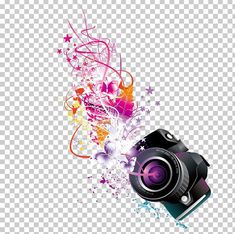 a digital camera with colorful paint splatters and stars on the side, as well as