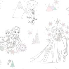 two frozen princesses are standing next to each other in front of snowflakes