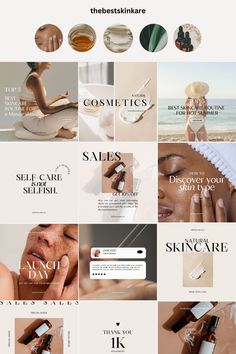 Best Skincare collection Instagram Templates, perfect for feminine and aesthetic brands. Beauty industry, skincare, cosmetic or luxury brands Skin Care Brand Instagram Feed, Beauty Clinic Instagram Design, Aesthetics Instagram Feed, Aesthetic Clinic Social Media Design, Moodboard Ideas Aesthetic, Skin Care Brand Design, Medspa Instagram Feed, Skincare Design Ideas, Instagram Beauty Post Ideas