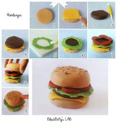 instructions to make hamburgers with fondant and felt food for children's crafts