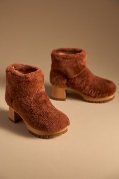 Shearling upper Leather insole Rubber sole Pull-on styling Imported | Fluff Booties by Swedish Hasbeens in Brown, Women's, Size: 38, Leather/Rubber/Shearling at Anthropologie Swedish Hasbeens, 50 Fashion, Shoe Sale, Ankle Booties, Rubber Sole, Clothing And Shoes, Heel Height, Anthropologie, Bag Accessories