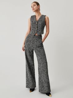 Details Composition: 95% Polyester, 5% Nylon Design: Plain Style: Casual, Elegant Thickness: Regular Material: Tweed Occasion: Leisure, Work Size & Fit Stretch: Non-stretch Fit Type: Regular Fit Pants Length: Long Pants Cm Inch Size US Waist Hips Length Inseam XS 2 25.8 36.4 42.5 30.7 S 4 27.4 38 42.9 30.9 M 6 28.9 39.6 43.3 31.1 L 8/10 31.3 41.9 43.7 31.2 XL 12 33.7 44.3 44.1 31.3 XS 2 65.5 92.5 108 78 S 4 69.5 96.5 109 78.5 M 6 73.5 100.5 110 79 L 8/10 79.5 106.5 111 79.3 XL 12 85.5 112.5 112 Streetwear Spring, Button Vest, Tweed Pants, Fits Clothes, Elegant Fall, Plain Style, Long Midi Dress, Fit Pants, Style Minimalist