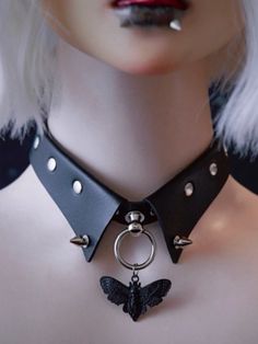 Embrace the edgy elegance with our Black Moth Pendant Choker.  This striking accessory features a unique fake collar design, adorned with intricate black moth details that exude a dark, mysterious charm.  Perfectly blending sweet and punk aesthetics, the choker is embellished with studded accents, making it a standout piece for any alternative fashion enthusiast. Punk Aesthetics, Moth Pendant, Steampunk Fashion Female, Dark Mysterious, Red Gothic, Steampunk Fashion Male, Edgy Elegance, Gothic Chokers, Fake Collar