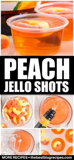 peach jello shots in plastic cups with orange peels