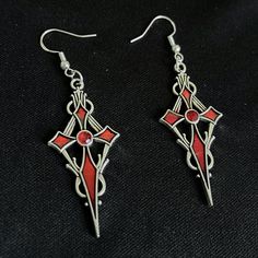 Goth style earrings. Luxury pendants. Sterling silver hooks. Alternative earrings. Classy Goth, Alternative Earrings, Red Goth, Ear Stretching, Earrings Gothic, Goth Earrings, Earrings Luxury, Gothic Vampire, Goth Style