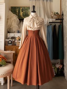 Orange Lace-up Back Corset Belt Waist Autumn and Winter Classic Lolita Skirt Elegant Old Fashioned Dresses, Cute Dresses Vintage, Outfits With Long Skirts, Cottagecore Outfits Aesthetic, Cottagecore Skirt, Balloon Skirt, Corset Skirt, Old Fashion Dresses, Victorian Clothing