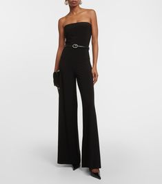 Strapless jumpsuit in black - Norma Kamali | Mytheresa Stretch Elastane Jumpsuits And Rompers For Party, Fitted Elastane Jumpsuits And Rompers For Evening, Chic Evening Pantsuit, Chic Elastane Pantsuit For Party, Fitted Elastane Pantsuit For Party, Chic Elastane Jumpsuits And Rompers For Party, Formal Fitted Jumpsuits And Rompers, Formal Fitted Jumpsuit, Elegant Evening Elastane Pantsuit