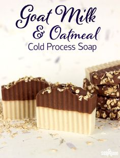 three pieces of goat milk and oatmeal cold process soap