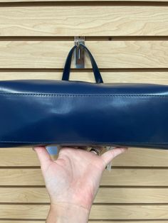 Single satchel handle Twist lock closure Interior slip pocket Lightweight Measures approximately 12" long x 9" high New with tags Satchel Bag, Blue Bags, Satchel Bags, Satchel, Twist, Tags, Blue