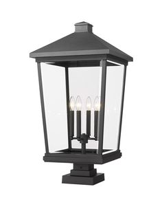 three light post lantern with clear glass panels