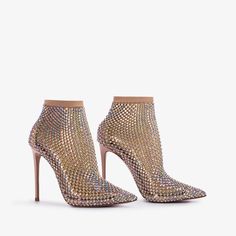 Skin nude fishnet ankle boot with Crystals - Le Silla Glamorous Ankle-high Heels With 4-inch Heel, Luxury Ankle-high Heels With 4-inch Heel, Luxury 4-inch Heel Ankle-high Heels, Luxury 4-inch Ankle-high Heels, Le Silla Shoes, Cowboy Ankle Boots, Pink Socks, Cream Shoes, Shoe Gallery