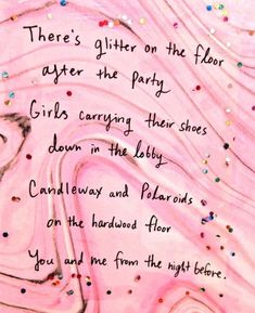 there's glitter on the floor aster the party girls carrying their shoes down in the lobby