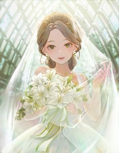 a woman in a wedding dress holding a bouquet of flowers