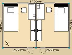 the floor plan for an apartment with two separate rooms and one bedroom on each side