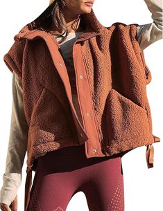 VAOYIU Women's Fleece Vest Casual Sleeveless Oversized Sherpa Jacket Button Down Vests Outerwear with Pockets(7-Brown-L) at Amazon Women's Coats Shop Fuzzy Jackets, Oversized Sherpa Jacket, Womens Sherpa Jacket, Fleece Vest Women, Oversized Vest, Sherpa Vest, Vest Designs, Winter Outerwear, Sleeveless Cardigan