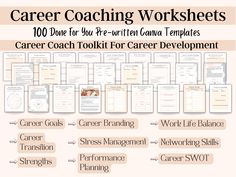 the career coaching worksheet is shown in this graphic style, with instructions for how to