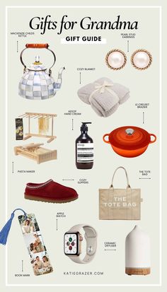 the gift guide for grandma is shown in this graphic above it's contents and instructions