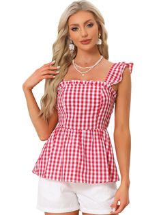 Shop Allegra K for gingham peplum top for women's summer square neck sleeveless plaid blouse you are looking for, get more women's blouses for yourelf. Order now! Free Returns! Summer Casual Style, Summer Gingham, Gingham Tops, Women's Blouses, Plaid Blouse, Peplum Blouse, Top Summer, Summer Style Casual, Hem Style