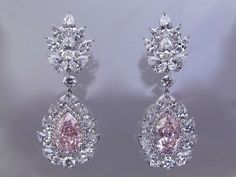 Magnificent  G.I.A. Natural Fancy Pink Diamond Earrings | From a unique collection of vintage dangle earrings at 1stdibs. Elegant Pink Diamond Earrings, Pink Diamond Drop Earrings In Fine Jewelry Style, Pink Diamond Necklace, Graff Pink Diamond Earrings, Luxury Pink Diamond Earrings Brilliant Cut, Luxury Pink Diamond Earrings With Accents, Pink Diamond Earrings, Colored Diamond Jewelry, White Gold Diamond Earrings