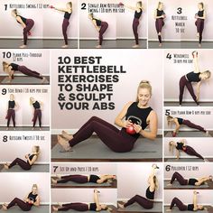 a collage of photos showing how to do kettlebell exercises for legs and arms